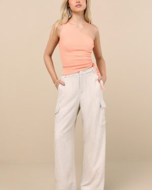 Cadelina Heather Beige Linen Cargo Trouser Pants