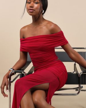 Cadie Red Mesh Off-the-Shoulder Top