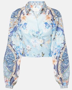 Camilla Floral cropped linen wrap top