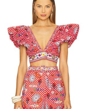 Camilla Ruffle Wrap Top in Pink. Size S, XS.