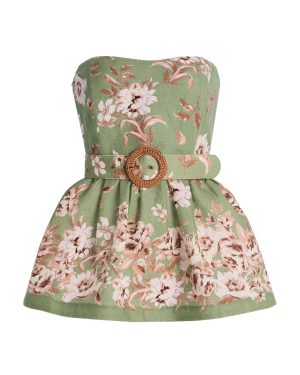 Cara Cara - Tilda Belted Floral-Linen Peplum Top - Green - US 2 - Moda Operandi