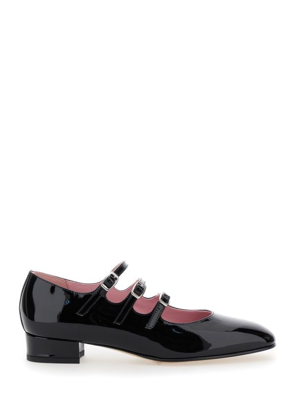 Carel kina Black Mary Janes With Straps And Block Heel In Patent Leather Woman
