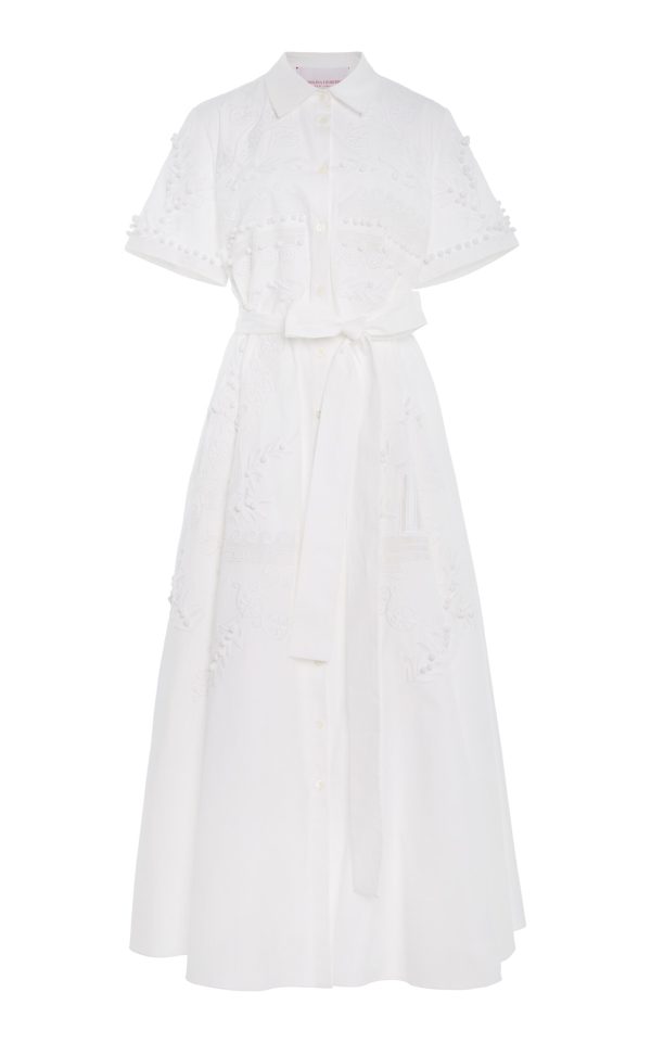 Carolina Herrera - Embroidered Stretch-Cotton Shirt Dress - White - US 16 - Only At Moda Operandi