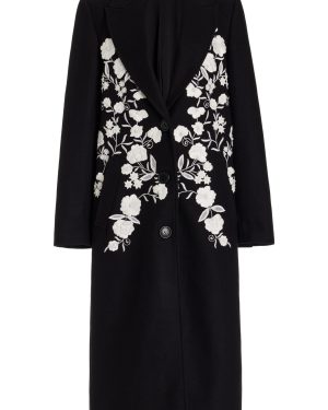 Carolina Herrera - Embroidered Wool-Blend Coat - Black/white - US 16 - Moda Operandi