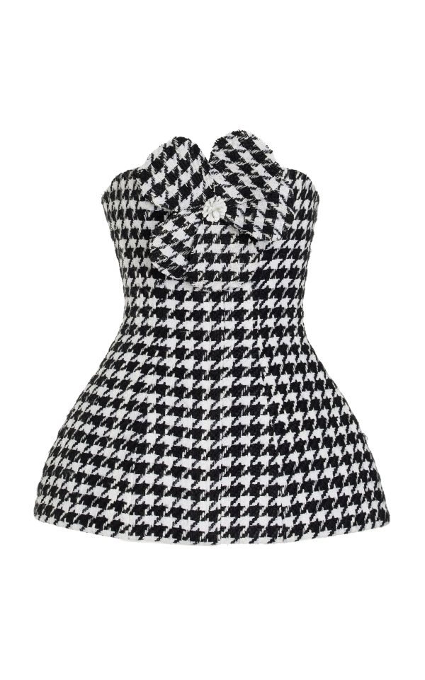 Carolina Herrera - Houndstooth Tweed Peplum Top - Black/white - US 8 - Moda Operandi