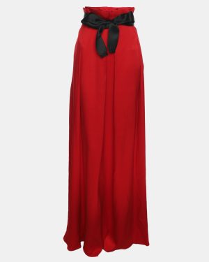 Carolina Herrera Red Silk Pleated Maxi Skirt S