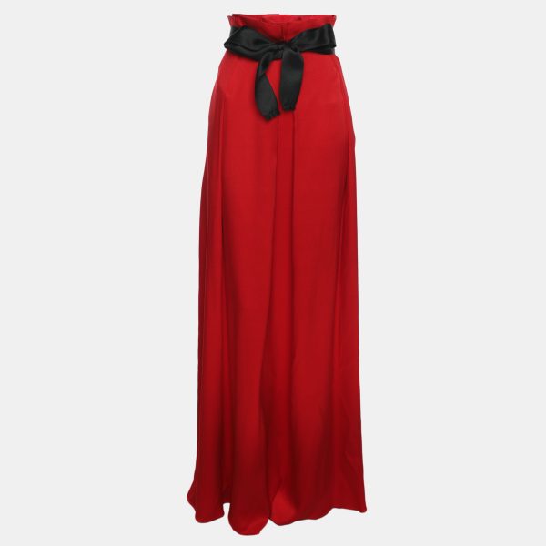 Carolina Herrera Red Silk Pleated Maxi Skirt S