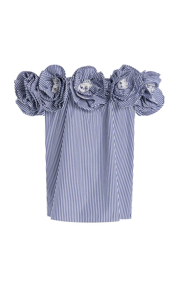 Carolina Herrera - Ruffled Cotton Off-The-Shoulder Top - White - US 4 - Moda Operandi