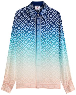 Casablanca Logo-monogrammed Silk-satin Shirt - Blue - L (UK14 / L)