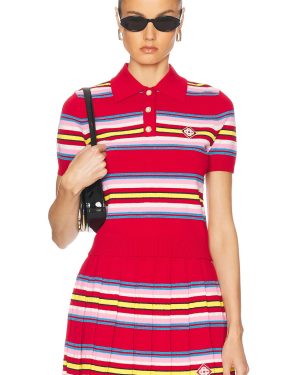 Casablanca Striped Polo Top in Multi Dark Red - Red. Size S (also in XS).