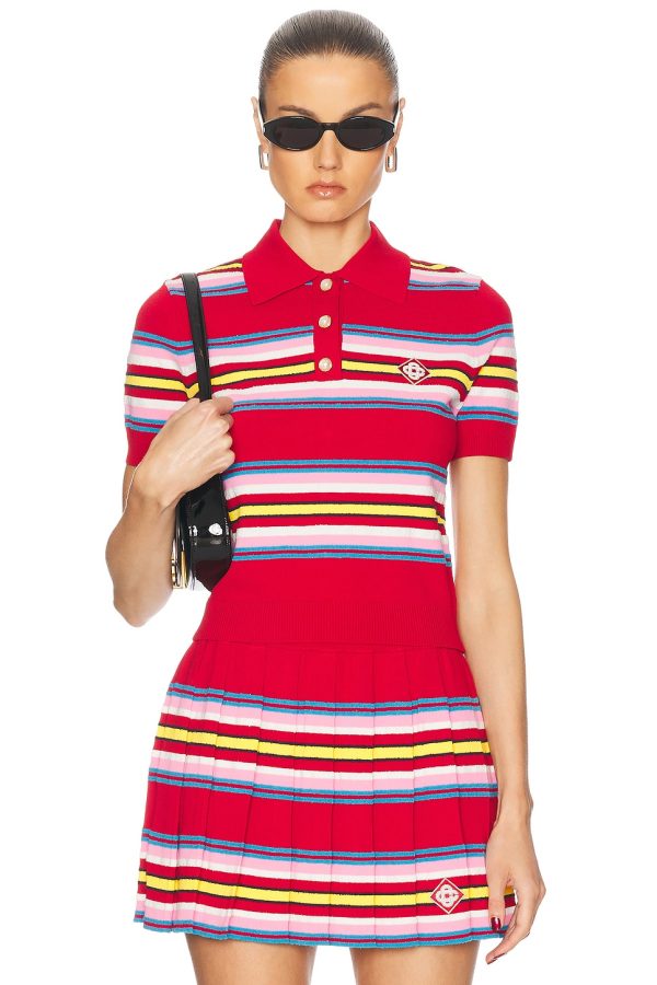 Casablanca Striped Polo Top in Multi Dark Red - Red. Size S (also in XS).