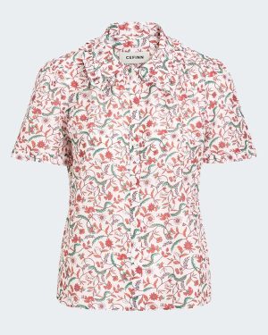 Cefinn - Kitty Blouse in Red Trailing Feather Print