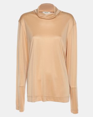 Celine Beige Stretch Knit High Neck Top M
