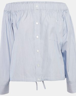 Celine Blue Striped Cotton Off-Shoulder Blouse S