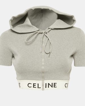 Celine Grey Stretch knit Hooded Crop Top M