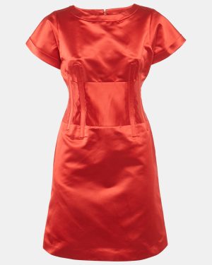 Celine Red Satin Corset Mini Dress M