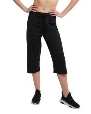Champion Lightweight Lounge Cropped Pants Jersey Knit Capri for Women 18 Black X-Large