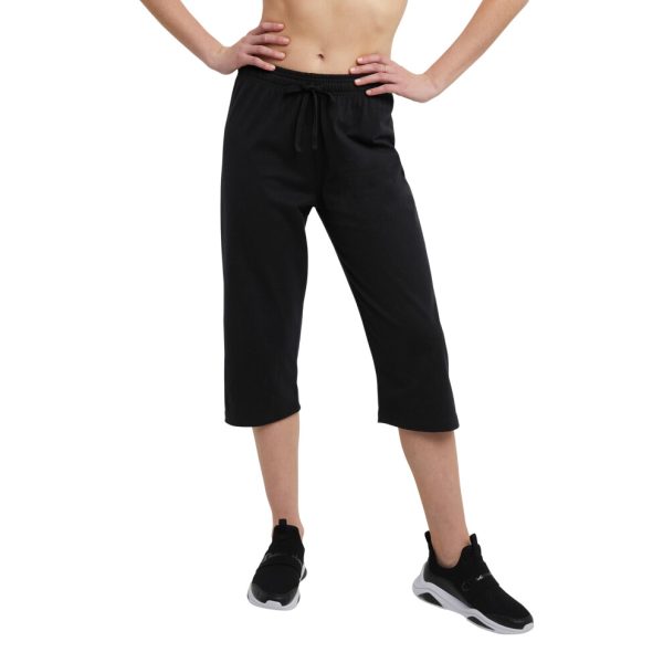 Champion Lightweight Lounge Cropped Pants Jersey Knit Capri for Women 18 Black X-Large