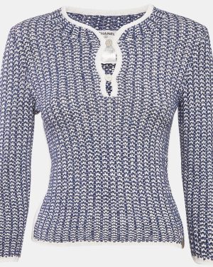 Chanel Blue Crochet Knit Long Sleeve Top S