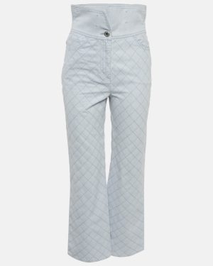 Chanel Blue Diamond Embroidered Denim Folded Waist Jeans S Waist 27"