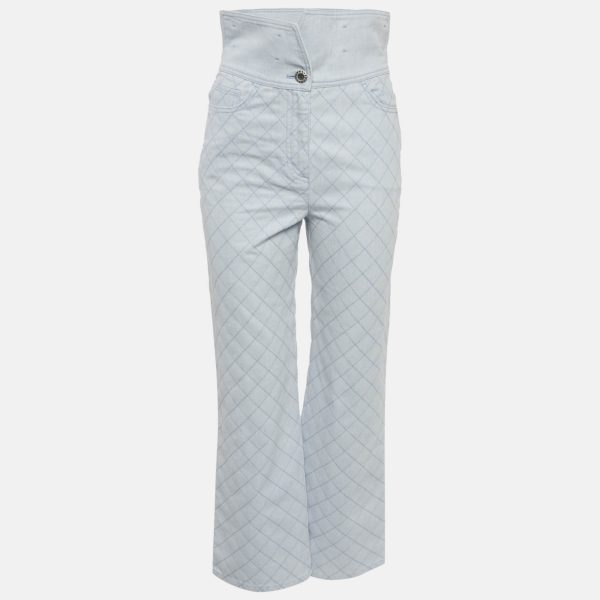 Chanel Blue Diamond Embroidered Denim Folded Waist Jeans S Waist 27"