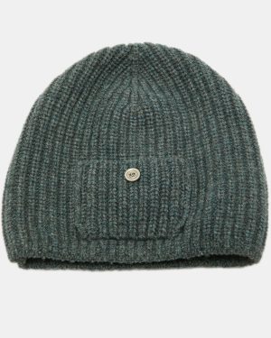 Chanel Grey Rib Knit Pocket Detail Beanie