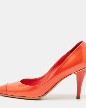 Chanel Red Patent Leather Cap Toe Pumps Size 37.5