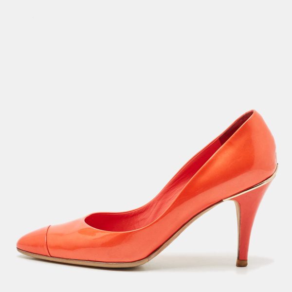Chanel Red Patent Leather Cap Toe Pumps Size 37.5
