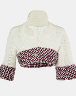 Chanel White Mesh & Tweed Cropped Jacket M