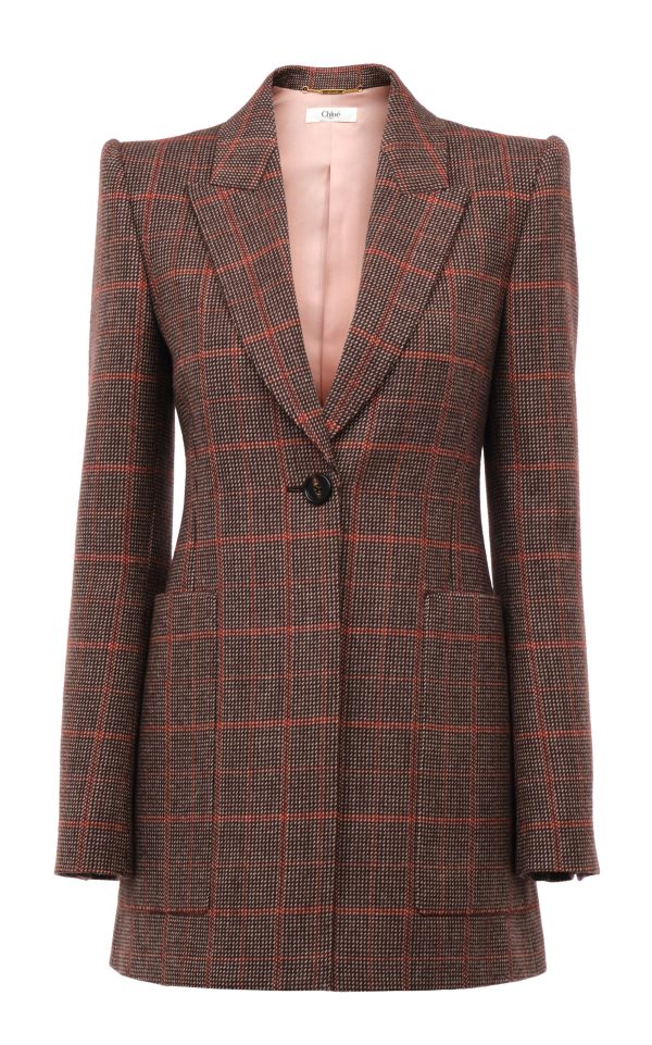 Chlo - Long Checked-Wool Blazer - Brown - FR 40 - Moda Operandi