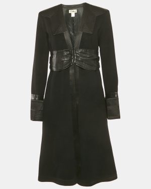 Chloé Black Wool and Cashmere Leather Trimmed Coat M