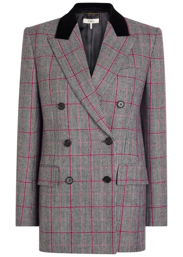 Chloe Checked Double-breasted Wool Blazer - Black And White - 36 (UK8 / S)