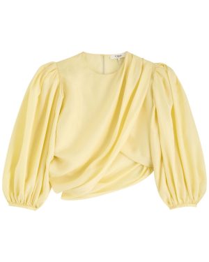 Chloe Draped Wrap-effect Silk Cropped Blouse - Yellow - 36 (UK8 / S)