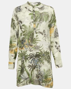 Christian Dior Green Printed Cotton Voile Tunic Top M