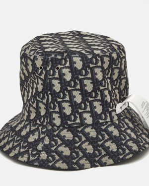 Christian Dior Navy Blue Synthetic Reversible Teddy-D Oblique Bucket Hat Size 57