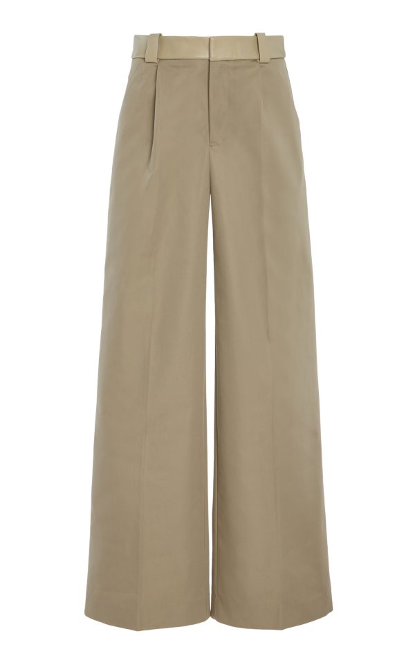 Christopher Esber - Leather-Detailed Cotton Wide-Leg Trousers - Neutral - AU 8 - Moda Operandi