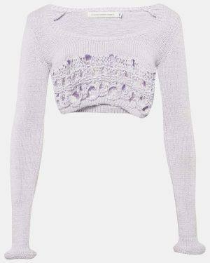 Christopher Esber Lilac Crochet Cotton Long Sleeve Crop Top XS
