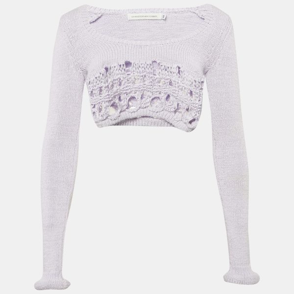 Christopher Esber Lilac Crochet Cotton Long Sleeve Crop Top XS