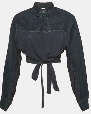 Christopher Esber Navy Blue Sevilla Crop Denim Wrap Top M