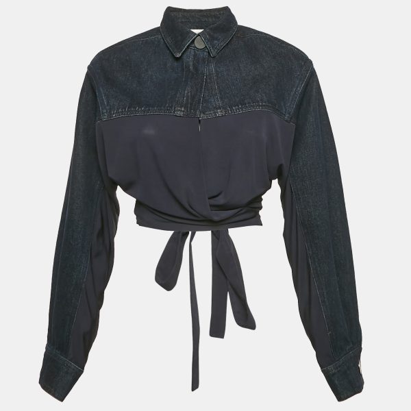 Christopher Esber Navy Blue Sevilla Crop Denim Wrap Top M
