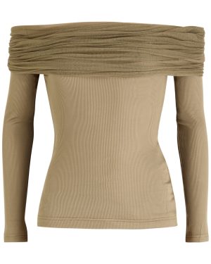Christopher Esber Sonora Veiled Off-the-shoulder Stretch-jersey top - Beige - 8 (UK8 / S)