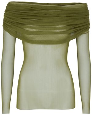 Christopher Esber Veiled Off-the-shoulder Silk-tulle top - Green - 10