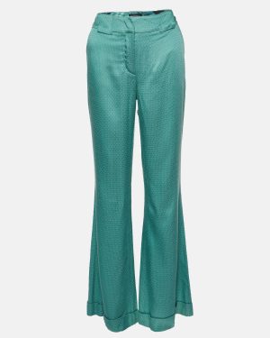 Class by Roberto Cavalli Green Textured Satin Flared Trousers M