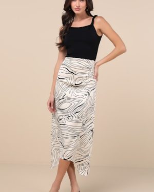 Classy Influence Cream Abstract Asymmetrical Midi Skirt