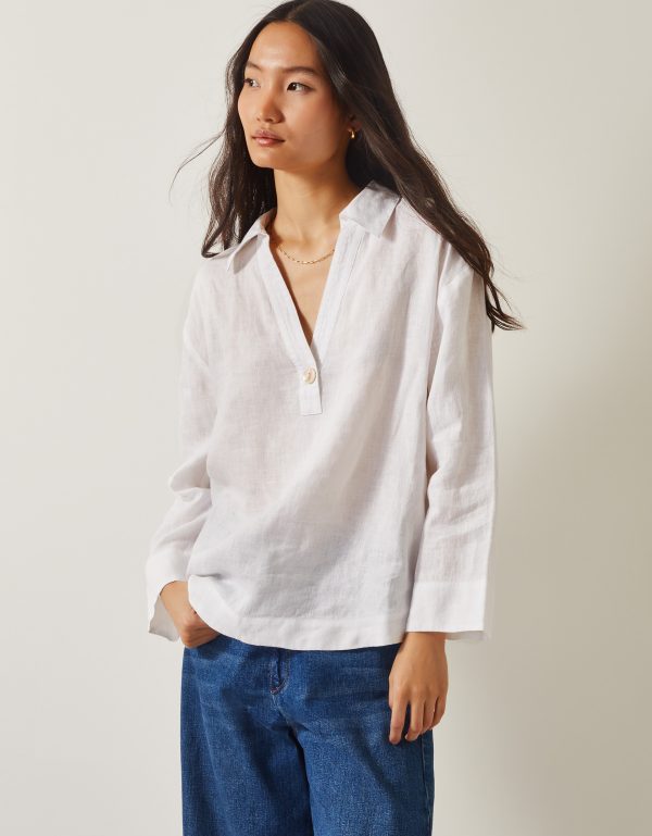 Clover Linen Button Blouse White