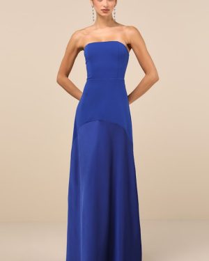 Compelling Style Royal Blue Strapless A-Line Maxi Dress