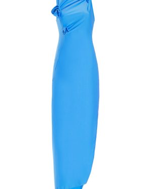 Coperni - Asymmetric Rosette-Detailed Satin Maxi Dress - Blue - XS - Moda Operandi