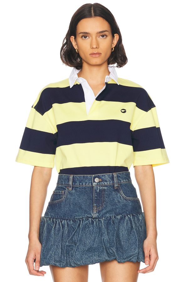 Coperni Striped Polo Top in Yellow & Blue - Yellow. Size L (also in S, XS).