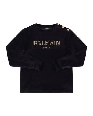 Cotton Blend Velvet Crewneck Sweatshirt