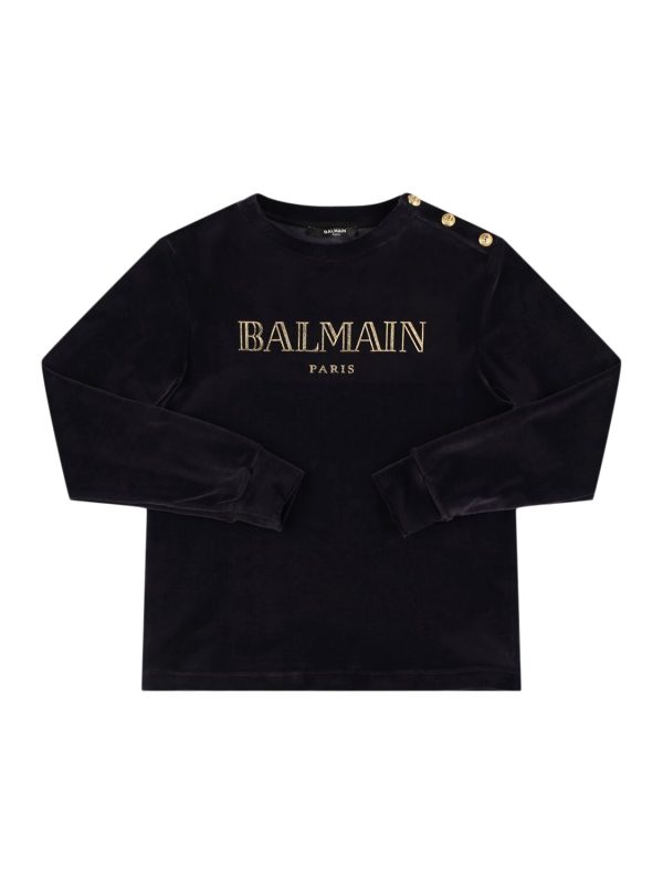 Cotton Blend Velvet Crewneck Sweatshirt